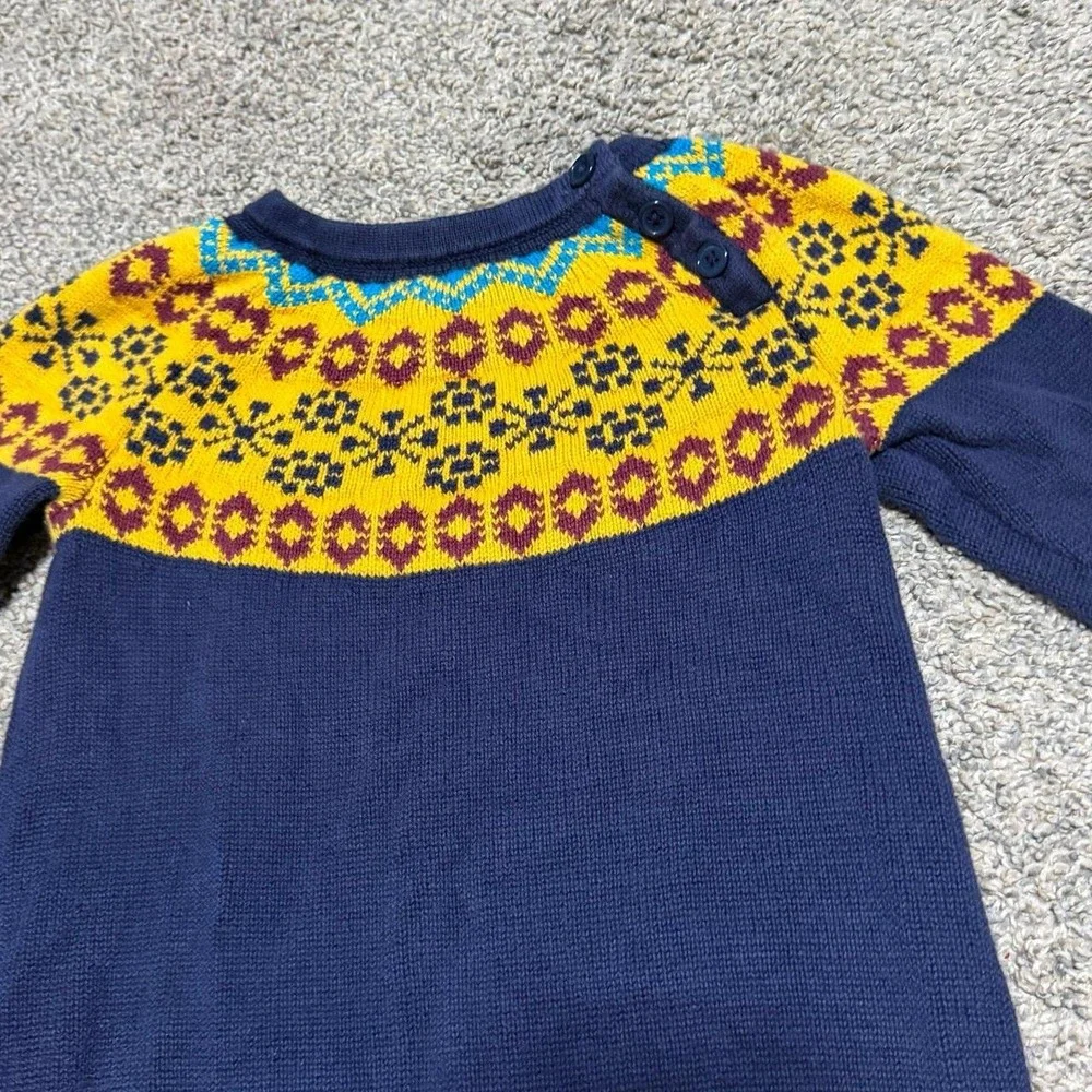 Hanna Andersson Baby 80 Fair Isle Knit Sweater Romper Navy Nordic One Piece